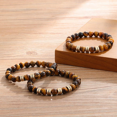 Tiger Eye Men Bracelet Personalized with Beaded Warp Bracelet Grey