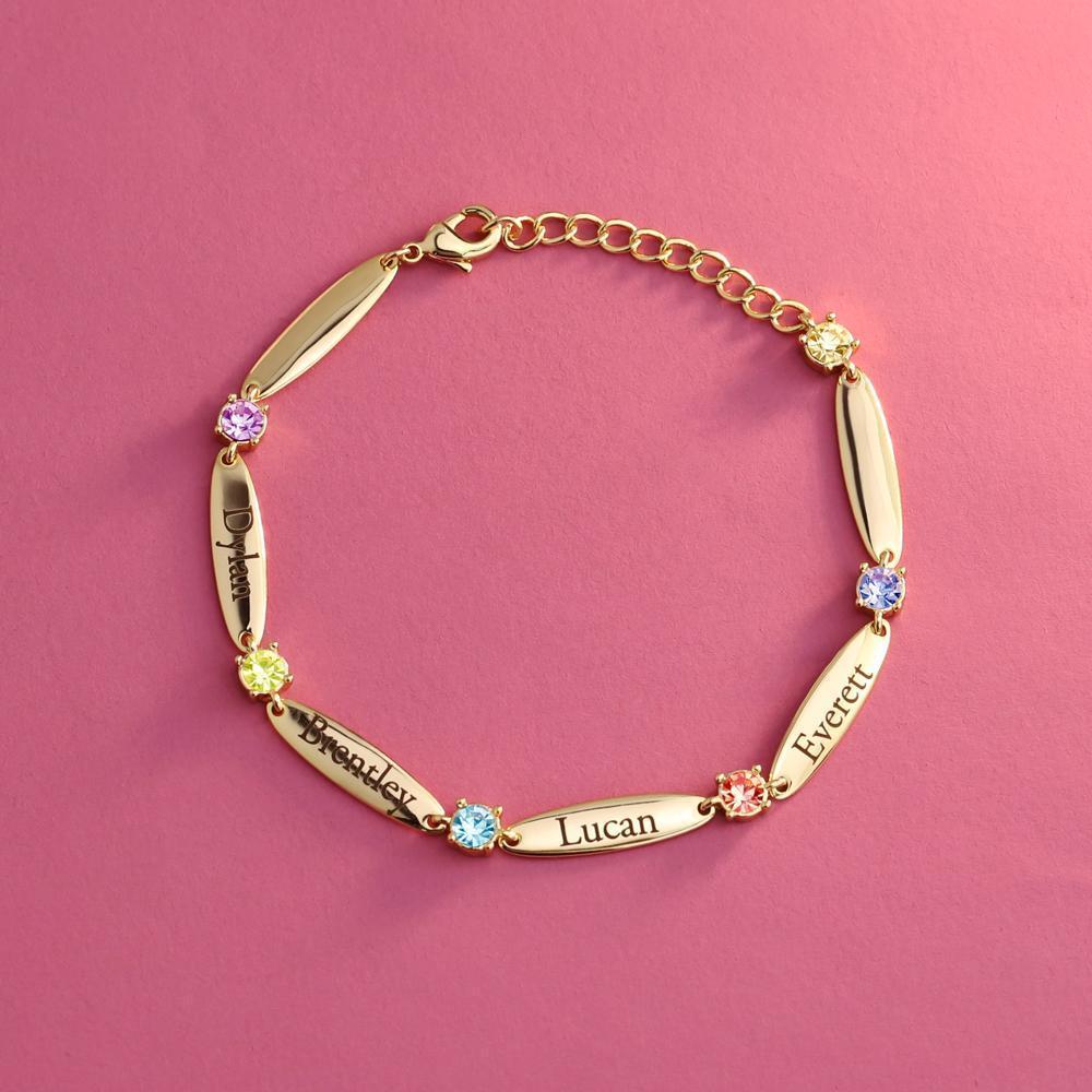 Mother's Day Gift Mother Bracelet with Family Names and Birthstones