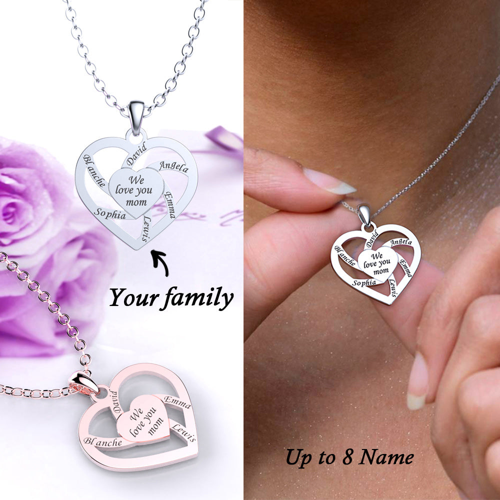 Christmas Gift-Personalized Name  Family Heart Necklace