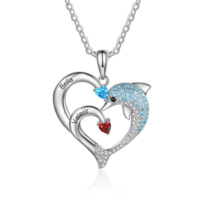 Mother's Day Gift Personalized Heart Dolphin Necklace