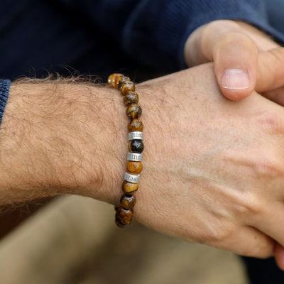 Tiger Eye Men Bracelet Personalized with Beaded Warp Bracelet Grey