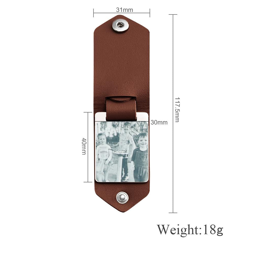 Mother's Day Gift Custom Photo cowhide Leather Keychain