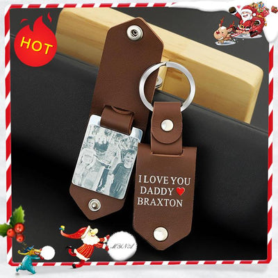 Mother's Day Gift Custom Photo cowhide Leather Keychain