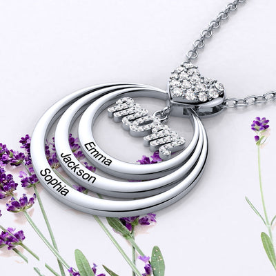 Mother's Day Gift Personalized Family Stacked Circles Necklace Connect with Mom's Heart