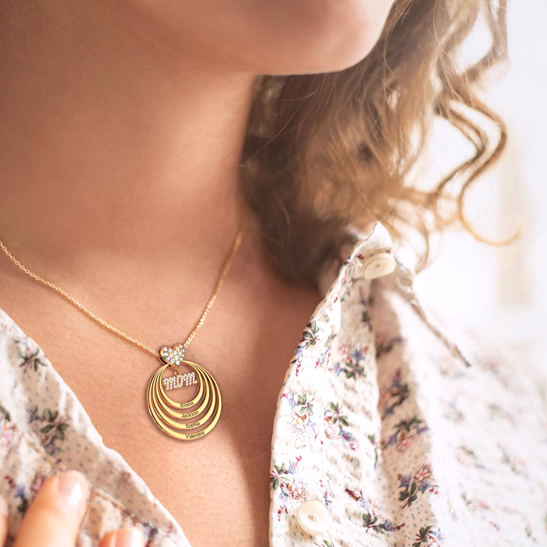 Mother's Day Gift Personalized Family Stacked Circles Necklace Connect with Mom's Heart