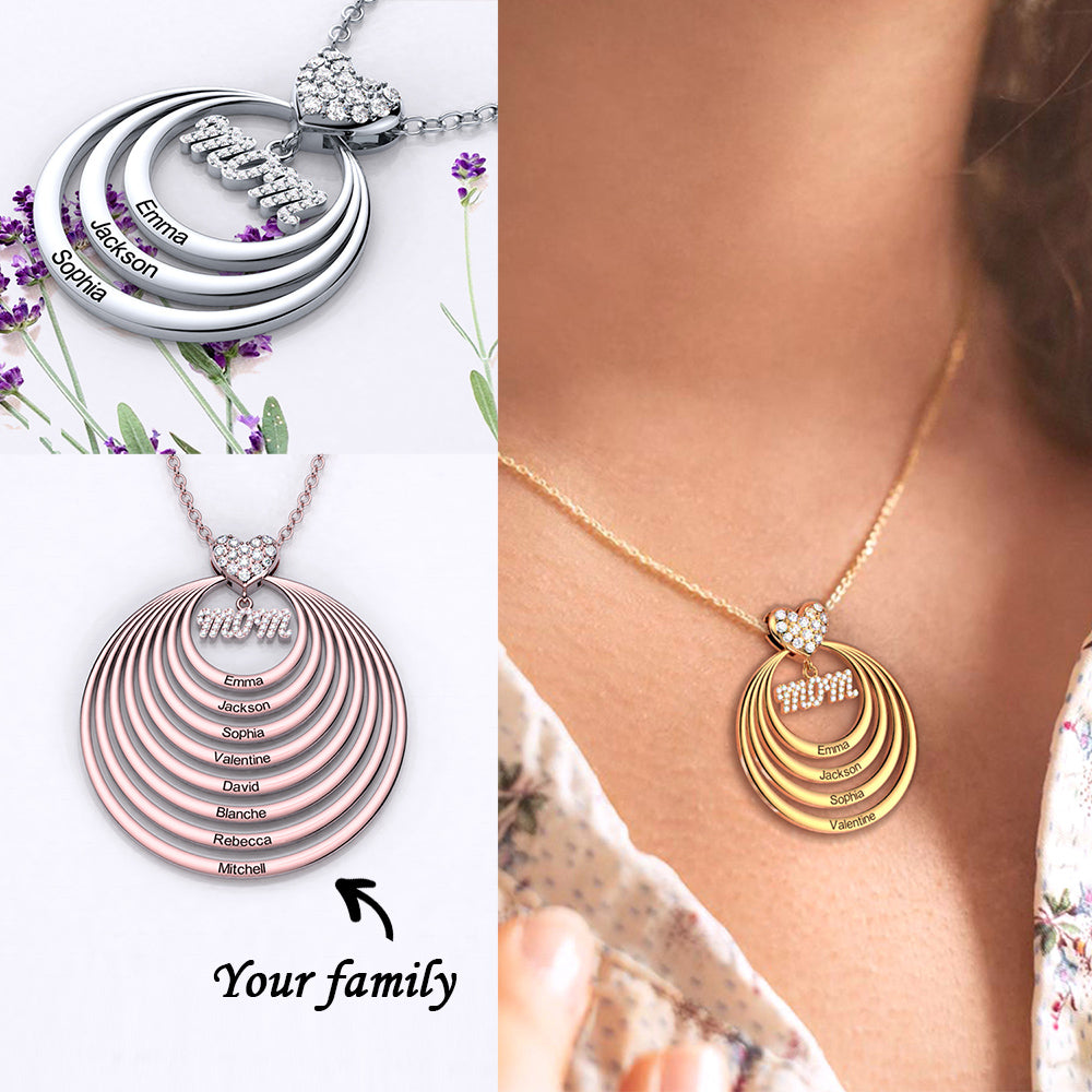 Mother's Day Gift Personalized Family Stacked Circles Necklace Connect with Mom's Heart