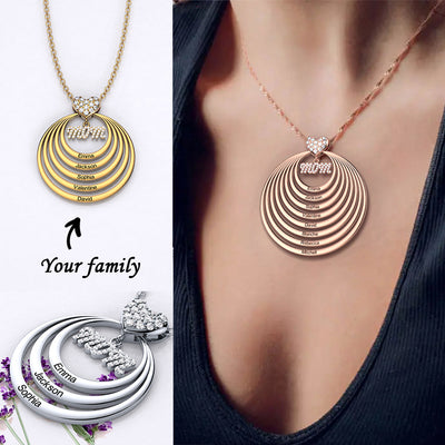 Mother's Day Gift Personalized Family Stacked Circles Necklace Connect with Mom's Heart