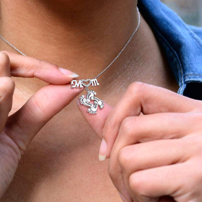 Mother's Day Gift Personalised Heart Crystal Mom Necklace With Baby Feet