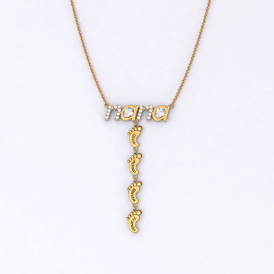 Mother's Day Gift Personalised Heart Crystal Mom Necklace With Baby Feet