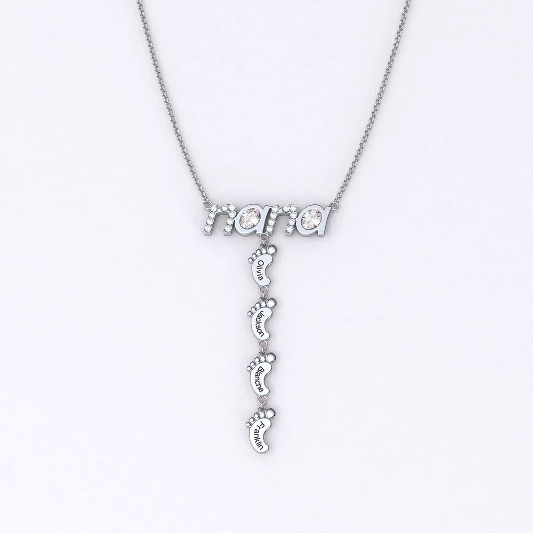 Mother's Day Gift Personalised Heart Crystal Mom Necklace With Baby Feet