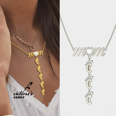 Mother's Day Gift Personalised Heart Crystal Mom Necklace With Baby Feet