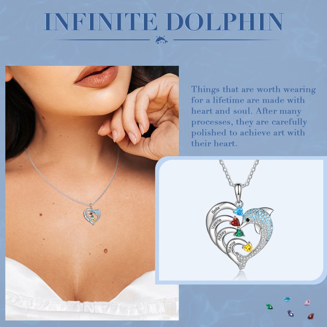 Mother's Day Gift Personalized Heart Dolphin Necklace