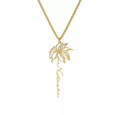 Mother's Day Gift Dainty Name Necklace With Birth Flower