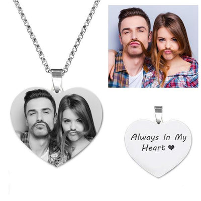 Mother's Day Gift For Her Heart Shaped Engraved Photo Necklace