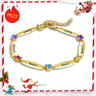 Mother's Day Gift Mother Bracelet with Family Names and Birthstones