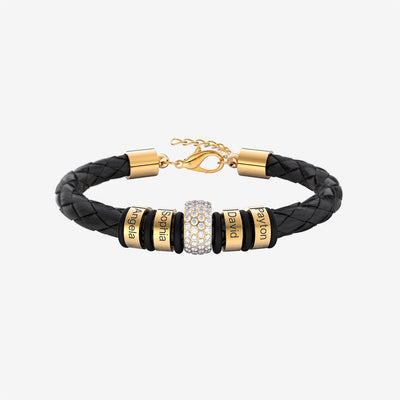 Father's Day Gift Men Braided Leather Bracelet with Diamond Custom Beads