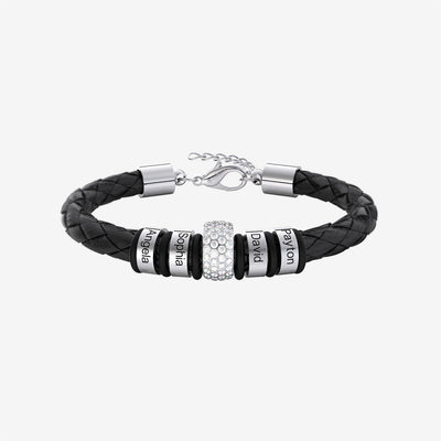 Father's Day Gift Men Braided Leather Bracelet with Diamond Custom Beads
