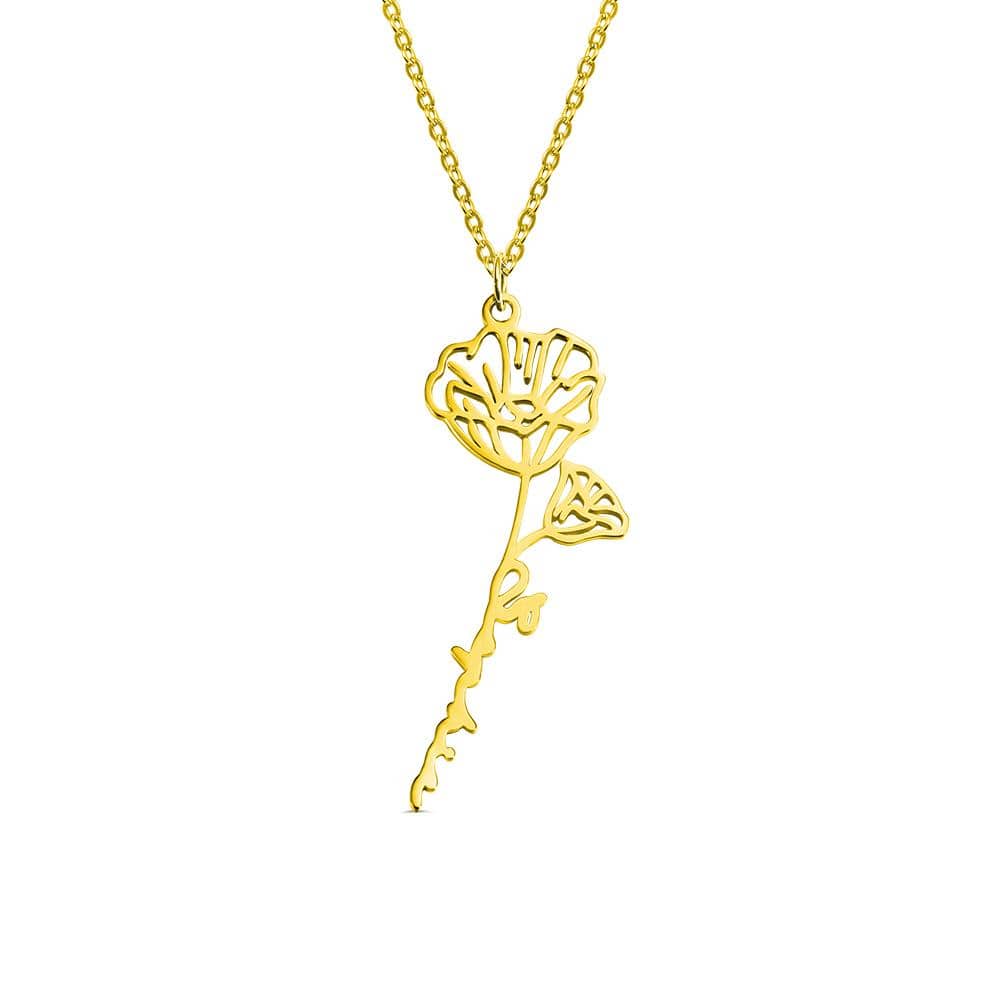 Mother's Day Gift Dainty Name Necklace With Birth Flower