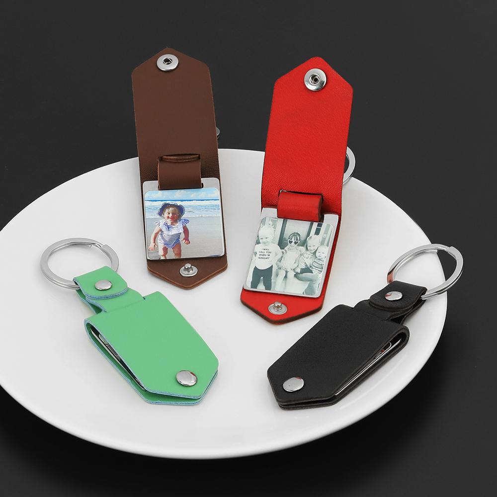 Mother's Day Gift Custom Photo cowhide Leather Keychain