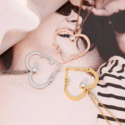Mother's Day Gift Contour Heart Pendant Necklace with Two Names