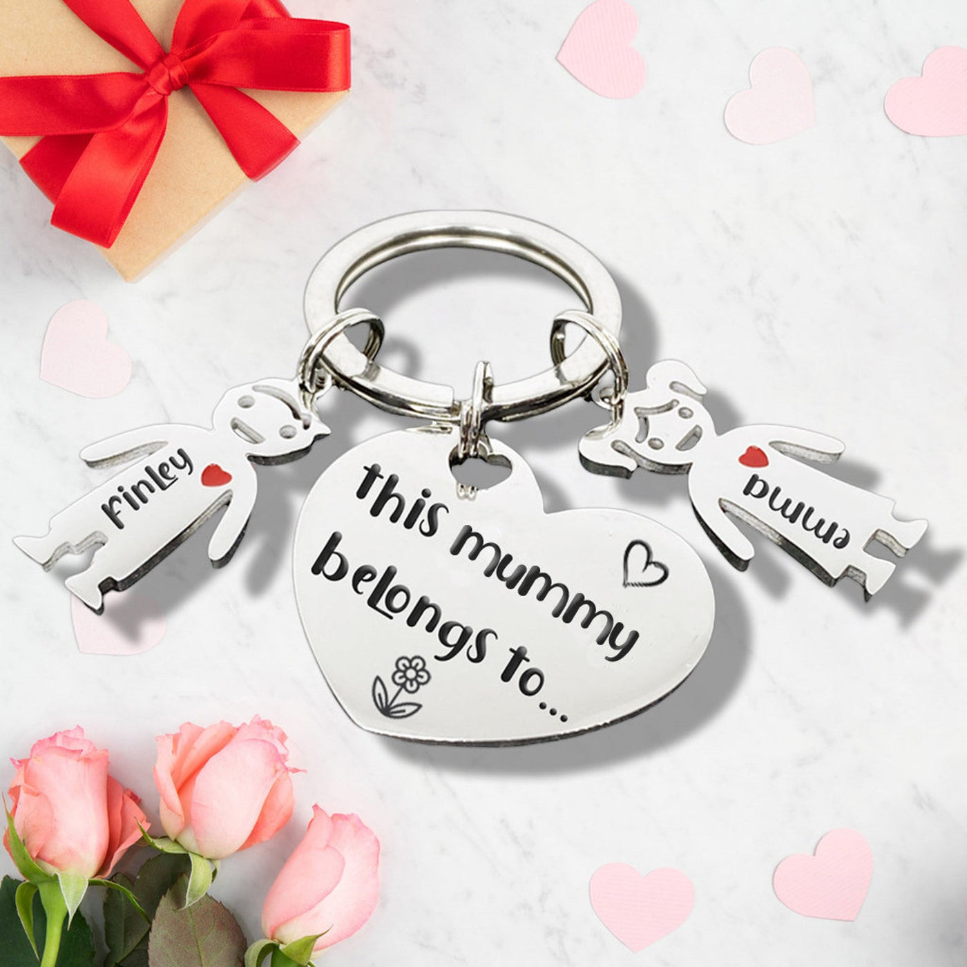 Christmas Gift-This Mummy Belongs to... Heart Polished Personalised Keychain