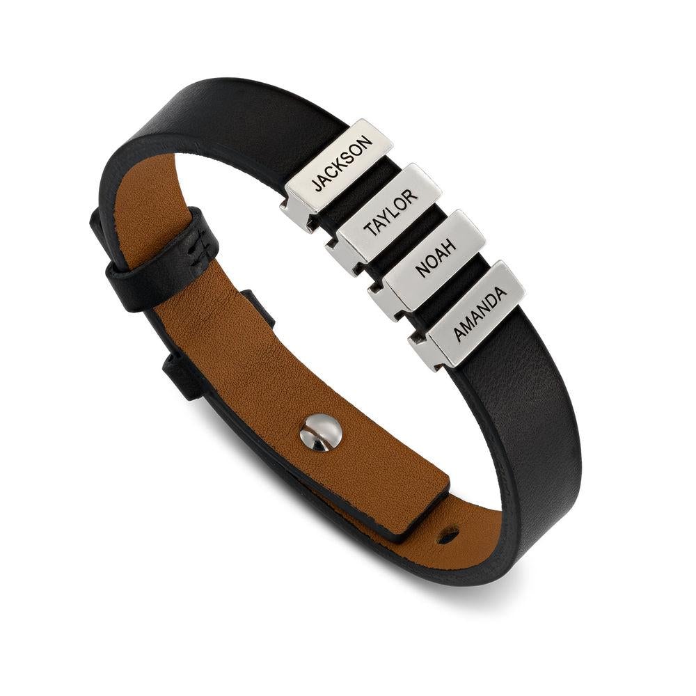 Father's Day Gift Men's Leather Bracelet with Custom Silver Beads