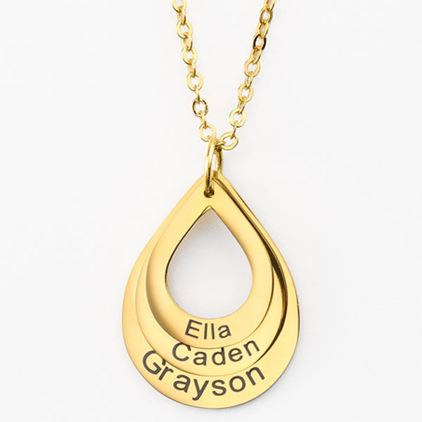 Christmas Gift ’Engraved Drop Shaped Family Necklace