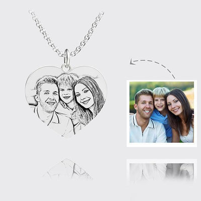 Mother's Day Gift For Her Heart Shaped Engraved Photo Necklace