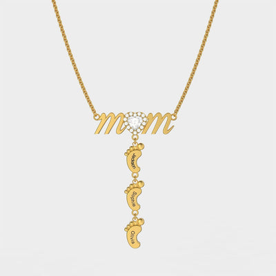 Mother's Day Gift Personalised Heart Crystal Mom Necklace With Baby Feet
