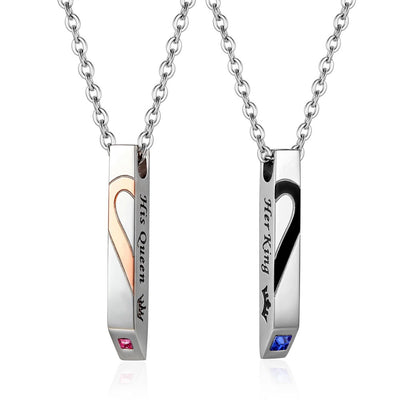 Mother's Day Gift Her King His Queen Matching Heart Necklaces With Birthstone For Couples