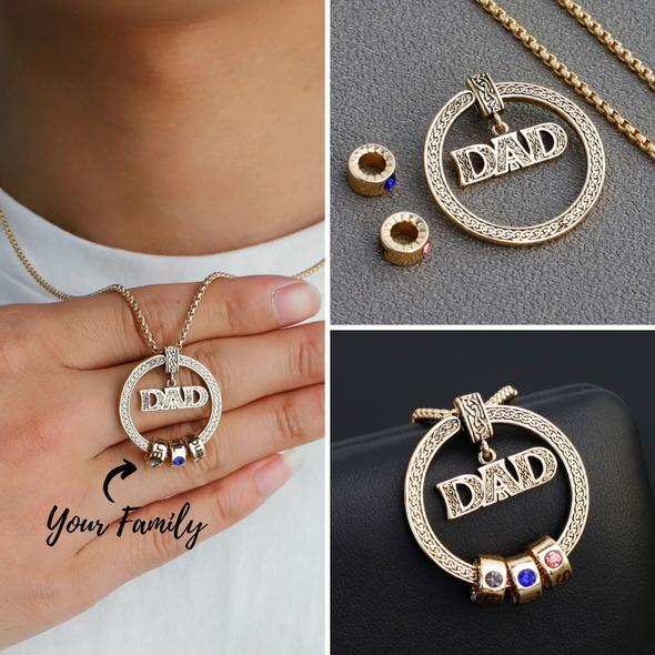 Father's Day Gift Personalized Circle Pendant with Custom Beads Birthstone Pendant Necklace