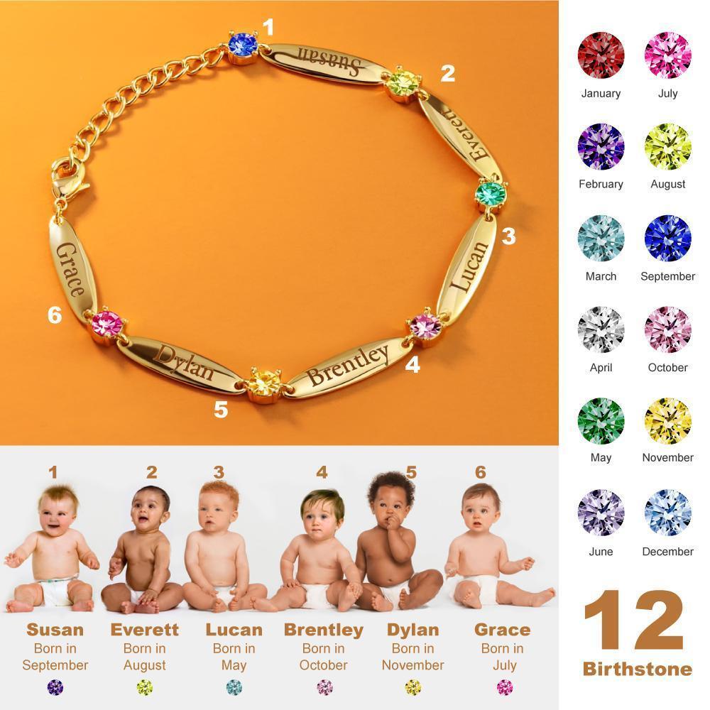 Mother's Day Gift Mother Bracelet with Family Names and Birthstones