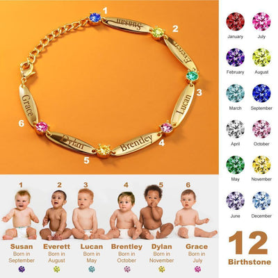 Mother's Day Gift Mother Bracelet with Family Names and Birthstones
