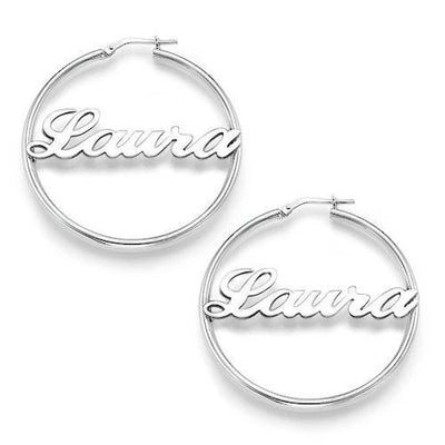 Mother's Day Gift 18k Gold Plated Sterling Silver Hoop Name Earrings