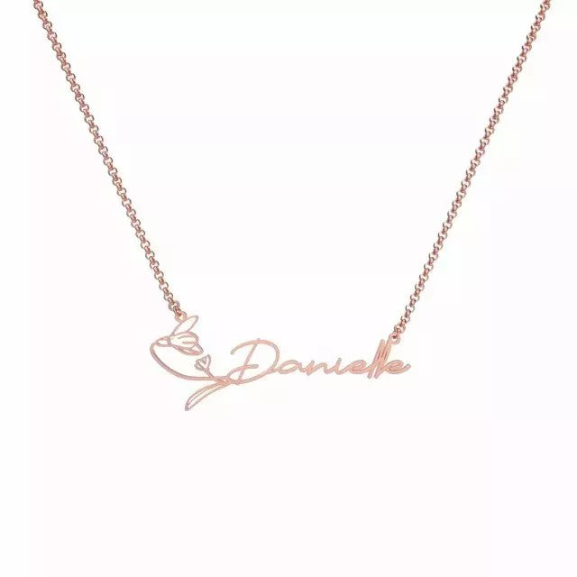 Mother's Day Gift Fashion Name Necklace with Birth Flower