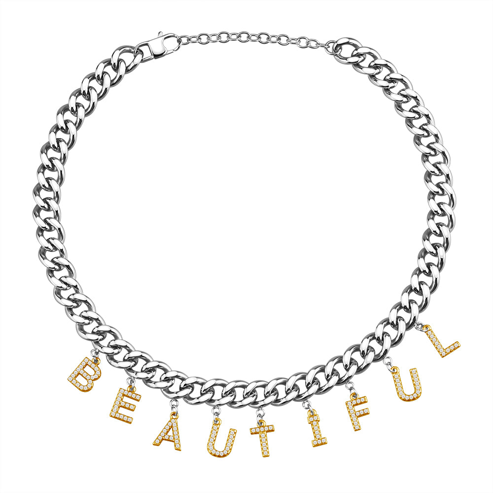 Mother's Day Gift Cuba Jewelry Diamond Initial Name Necklace