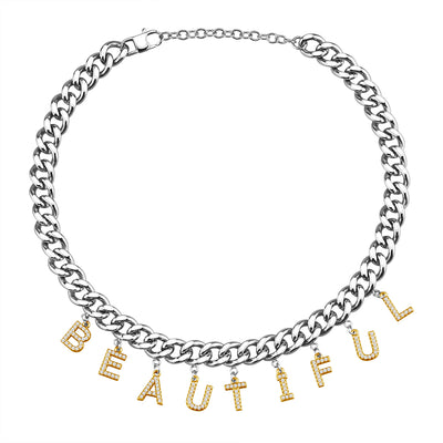 Mother's Day Gift Cuba Jewelry Diamond Initial Name Necklace