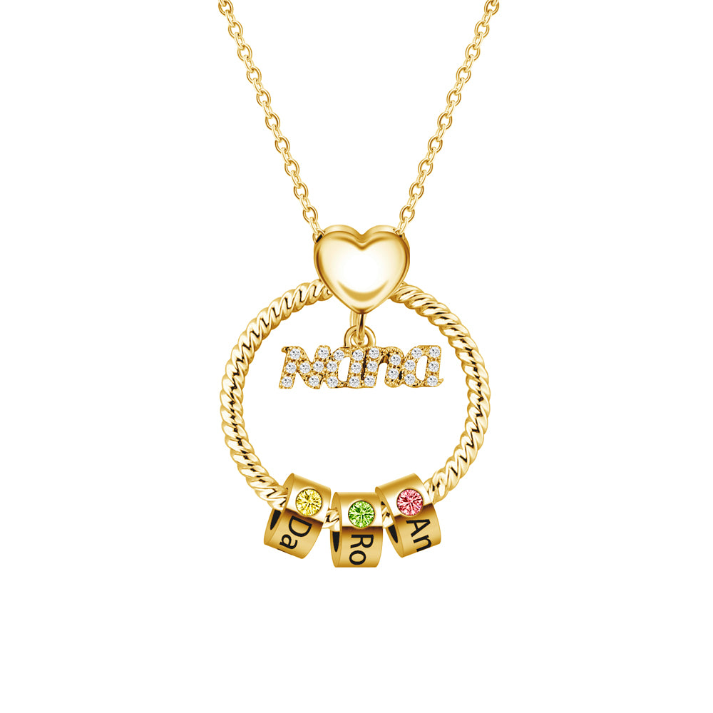 Mother's Day Gift Personalized Circle Pendant with Custom Birthstone Beads