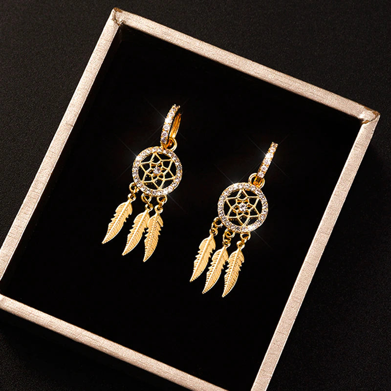 Dreamcatcher 14k Solid Gold Earrings + Necklace