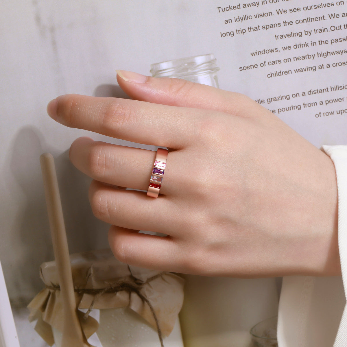 Sterling Silver Birthstone Family Elegant Ring