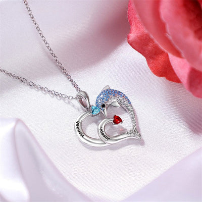 Mother's Day Gift Personalized Heart Dolphin Necklace