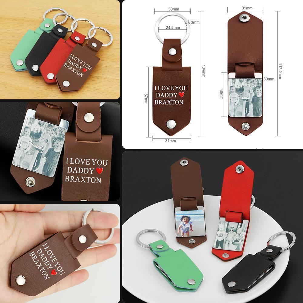 Mother's Day Gift Custom Photo cowhide Leather Keychain