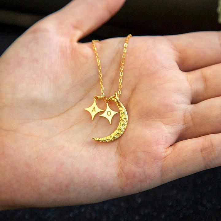 Mother's Day Gift Moon and Stars initials Necklace