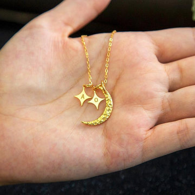 Mother's Day Gift Moon and Stars initials Necklace