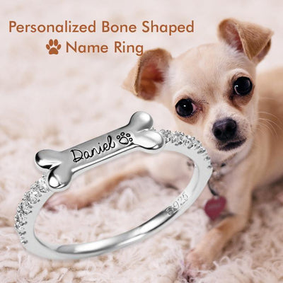 Mother's Day Gift Engraved Ear & Bone Shaped Pet Ring