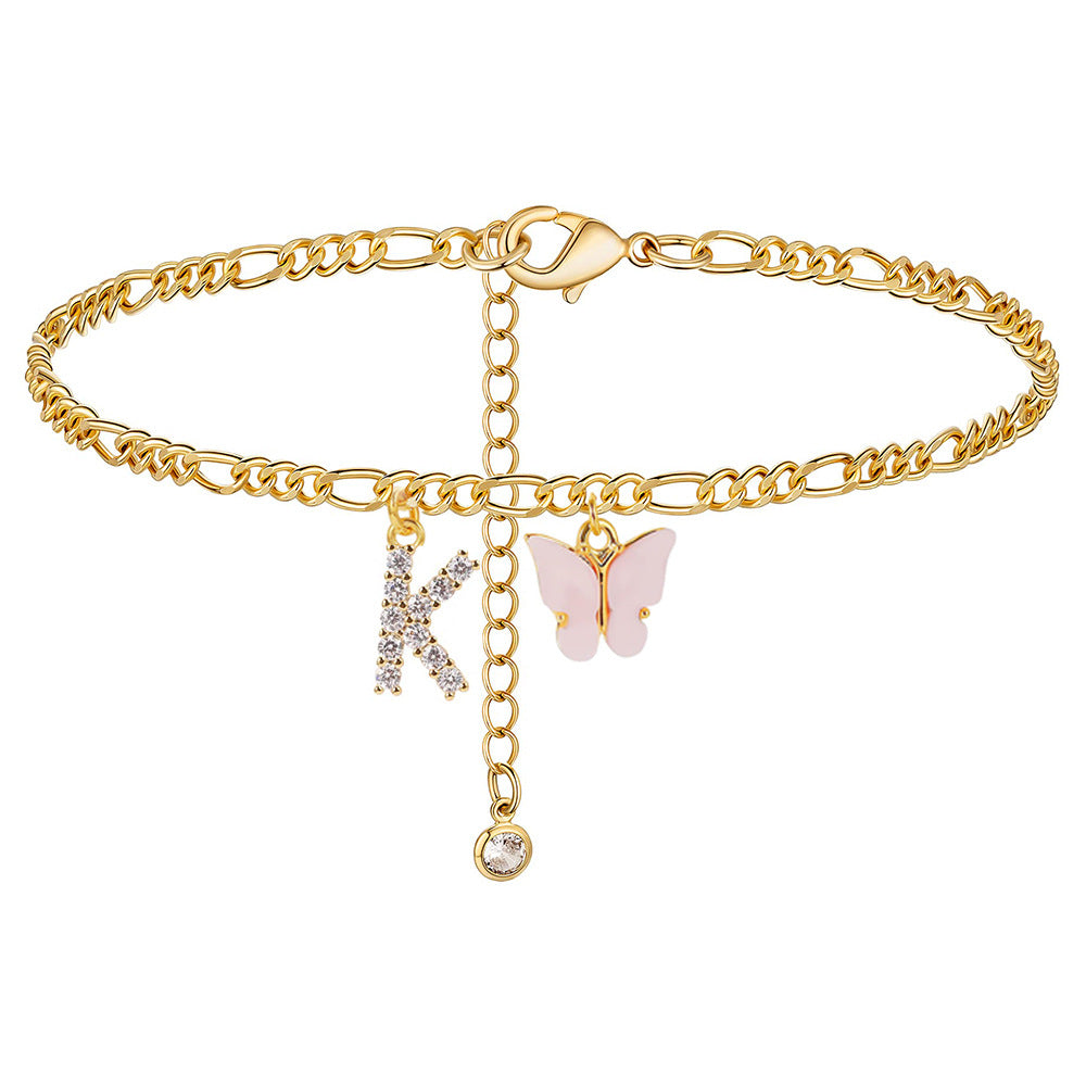 Personalized Initial Anklet with Butterfly Charm Dainty Summer Foot Chain for Women