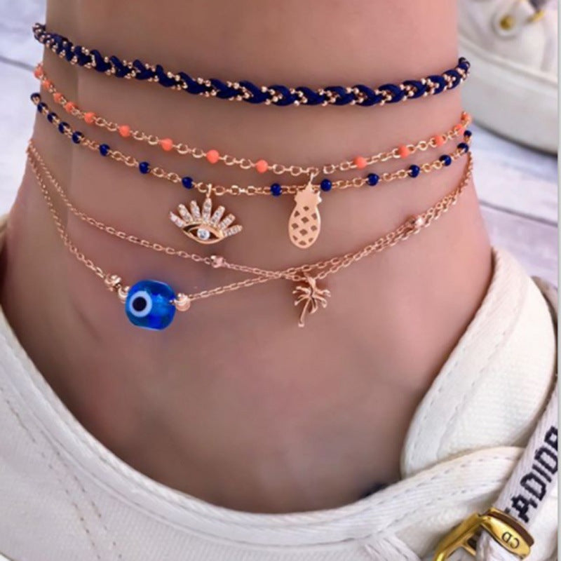 Evil Eye Anklet Set Multi-layer Beaded Anklet Fashion Jewelry for Women
