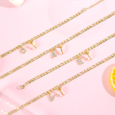 Personalized Initial Anklet with Butterfly Charm Dainty Summer Foot Chain for Women