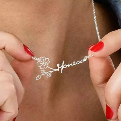 Mother's Day Gift Fashion Name Necklace with Birth Flower