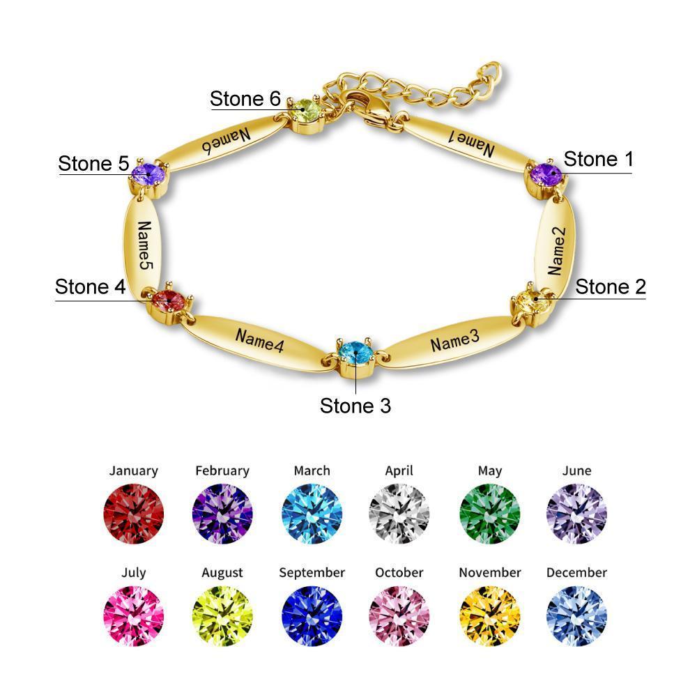 Mother's Day Gift Mother Bracelet with Family Names and Birthstones